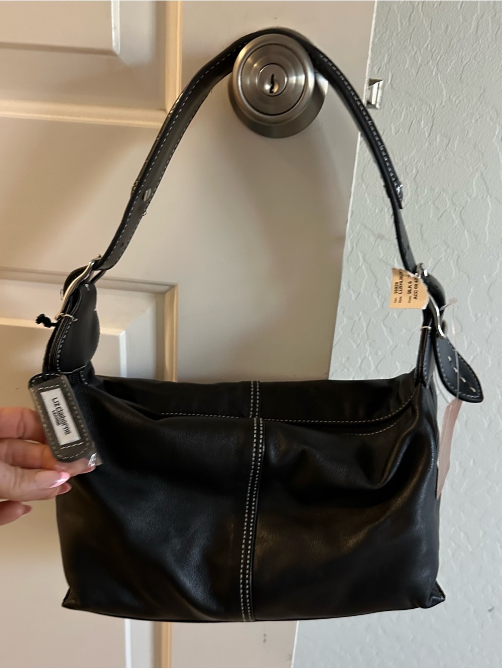Liz Claiborne Black Leather Shoulder Bag NWT